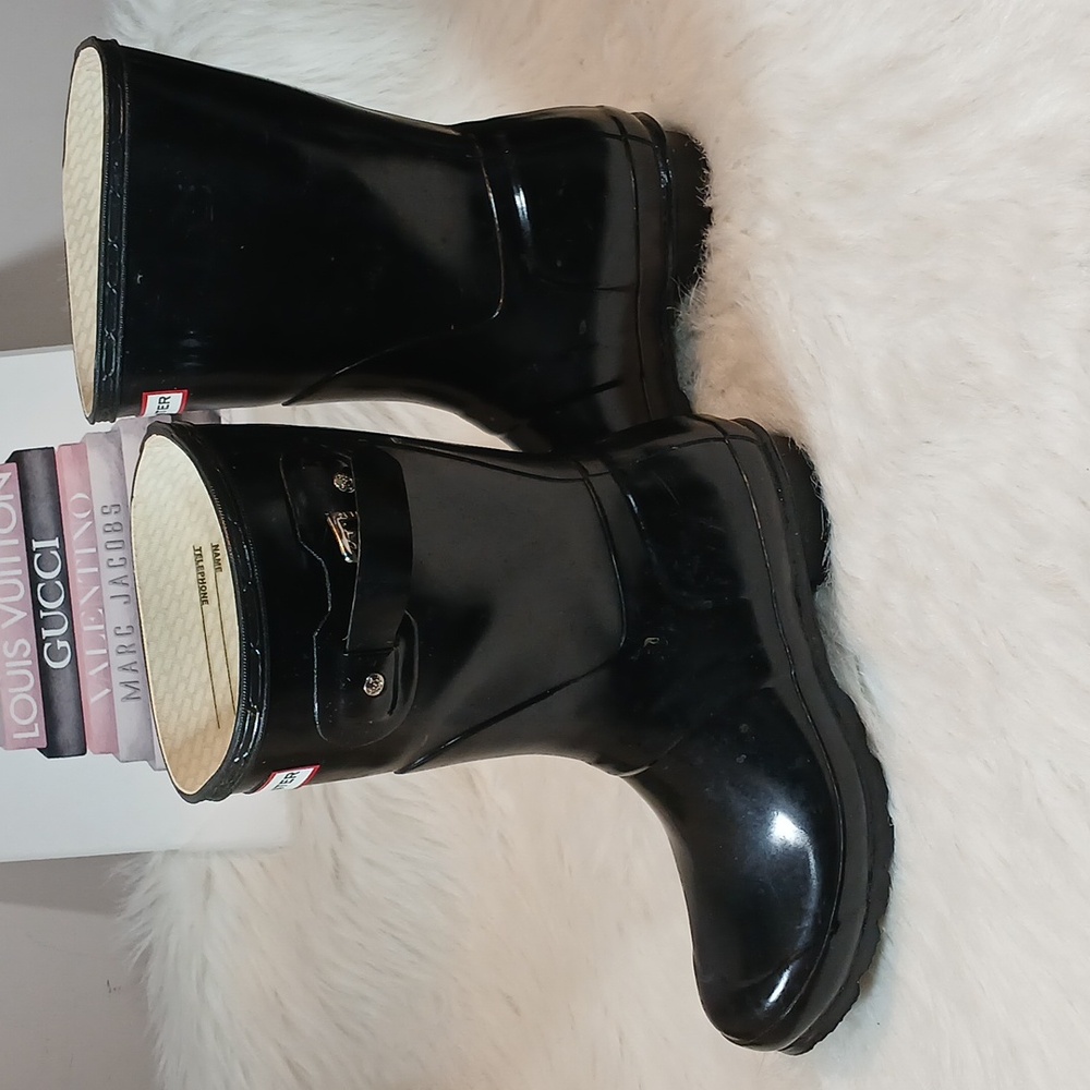 Hunters Original Short Black Gloss Boots  Women's Sz 7 - Picture 4 of 8
